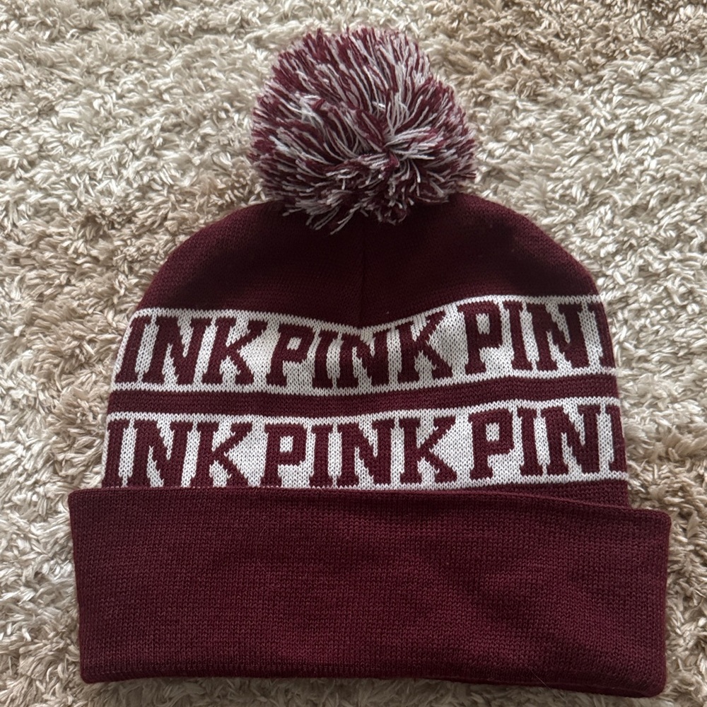 PINK Victoria's Secret Burgundy Beanie
